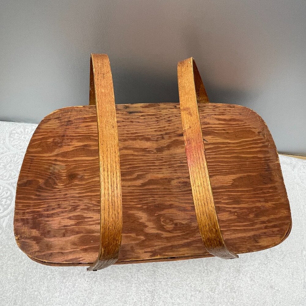 GVUC Vintage 1950s Woven Wood Picnic Basket/Hamper, 2-Handle, 18" x 11" x 8" - Picture 2 of 16
